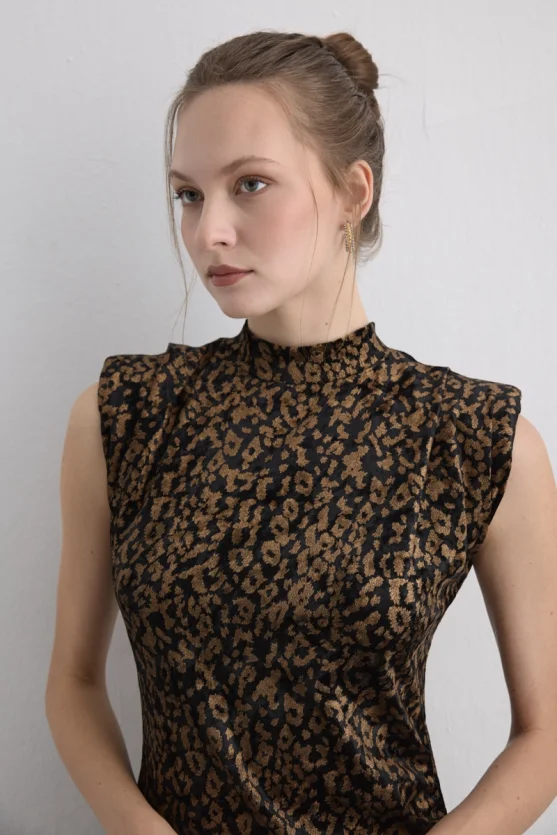 Leopard Print Long Velvet Dress Black - Gusto
