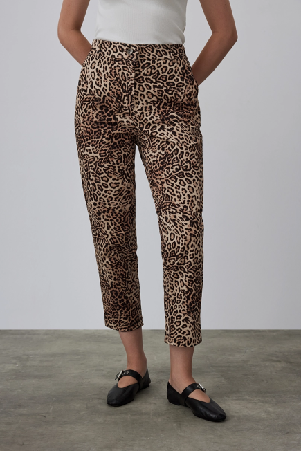 Leopard Print Mom Pants - Brown Kahverengi