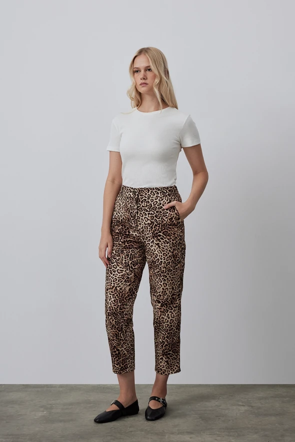 Leopard Print Mom Pants - Brown - 2