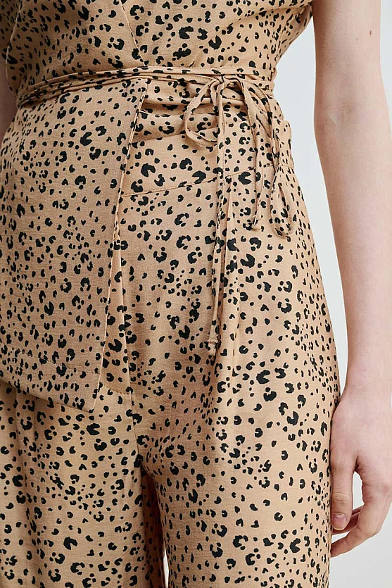 Leopard Print Wide Leg Trousers - Camel - Gusto