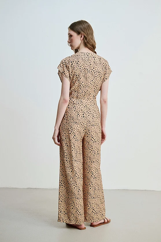 Leopard Print Wide Leg Trousers - Camel - Gusto