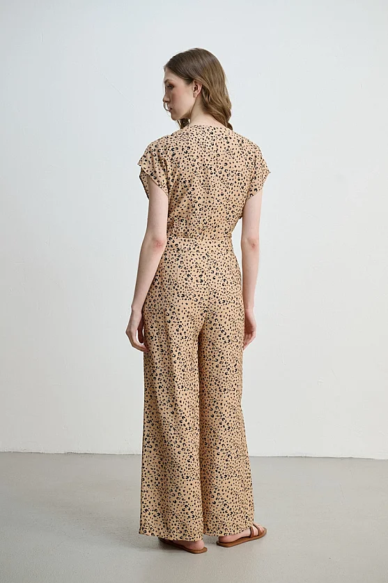 Leopard Print Wide Leg Trousers - Camel - Gusto