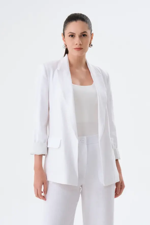 Lined Linen Jacket - White - 1