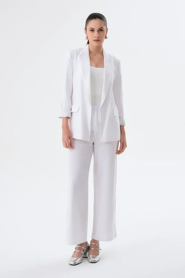 Lined Linen Jacket - White - 2