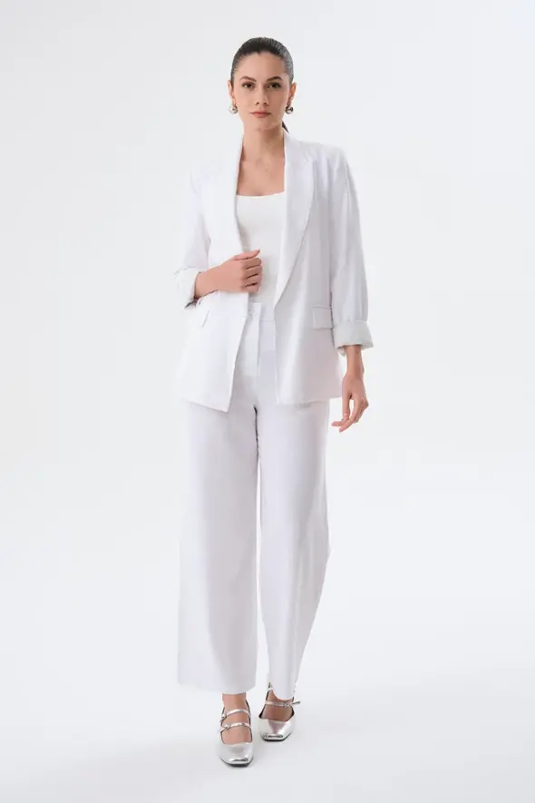 Lined Linen Jacket - White - 3