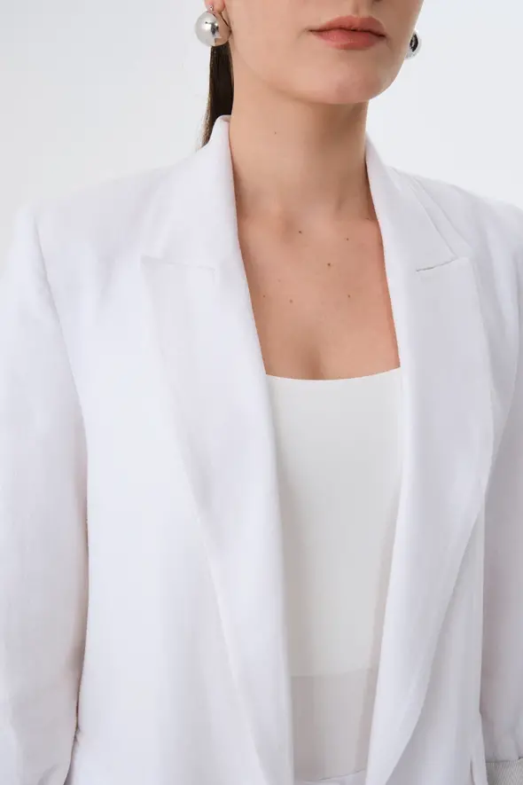 Lined Linen Jacket - White - 4