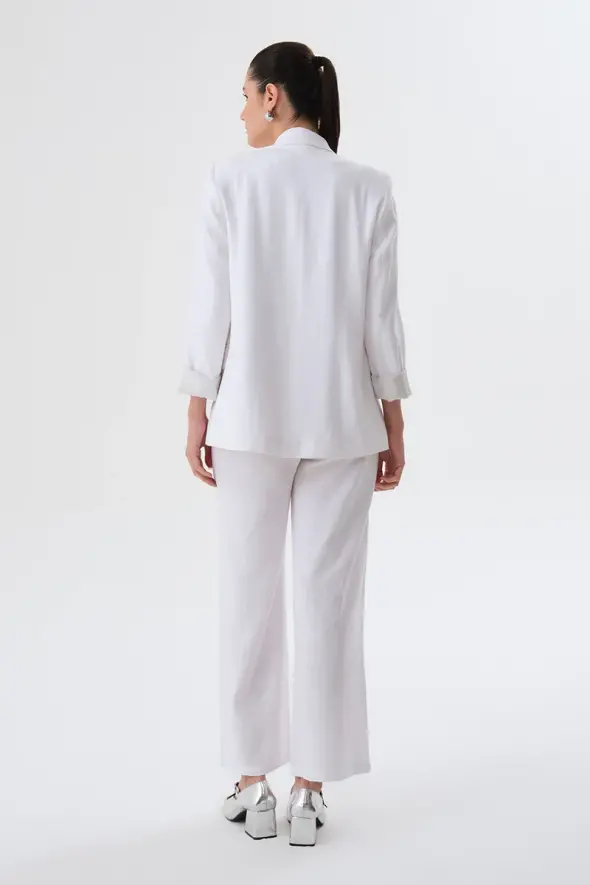 Lined Linen Jacket - White - 6
