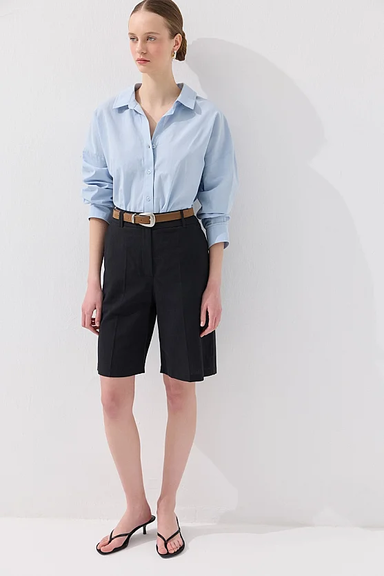 Linen Bermuda Shorts - Black - 4