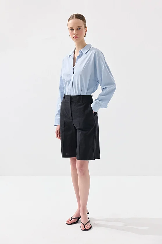 Linen Bermuda Shorts - Black - Gusto