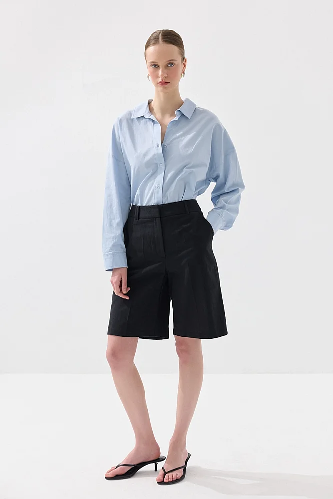 Linen Bermuda Shorts - Black Black