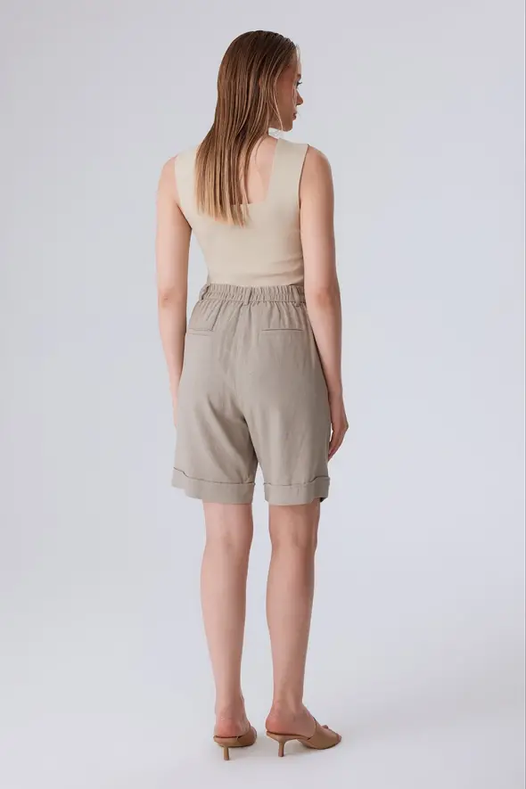 Linen Bermuda Shorts - Mink - 6