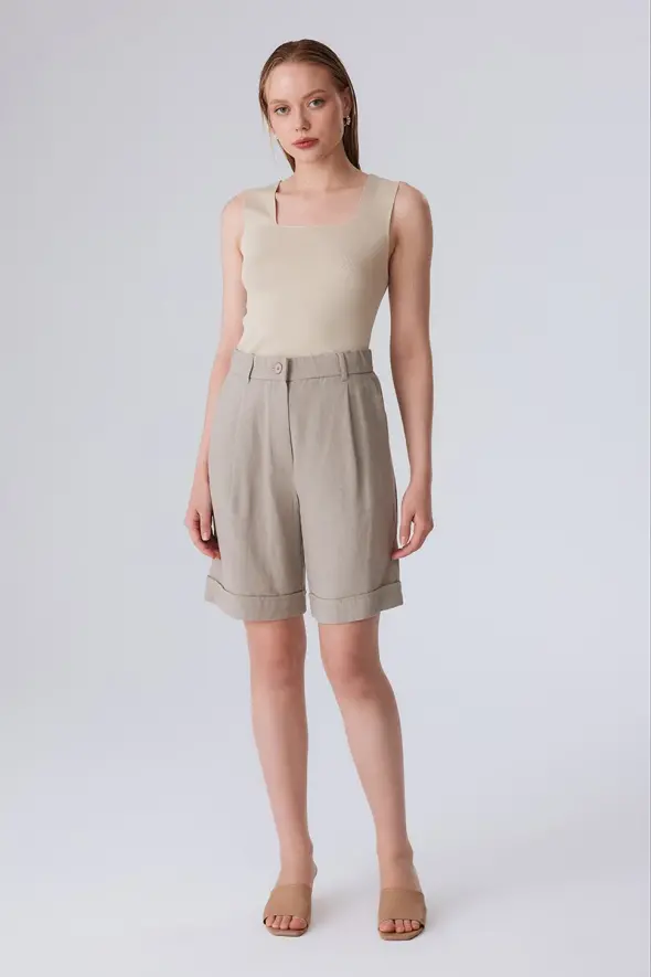 Linen Bermuda Shorts - Mink - 3