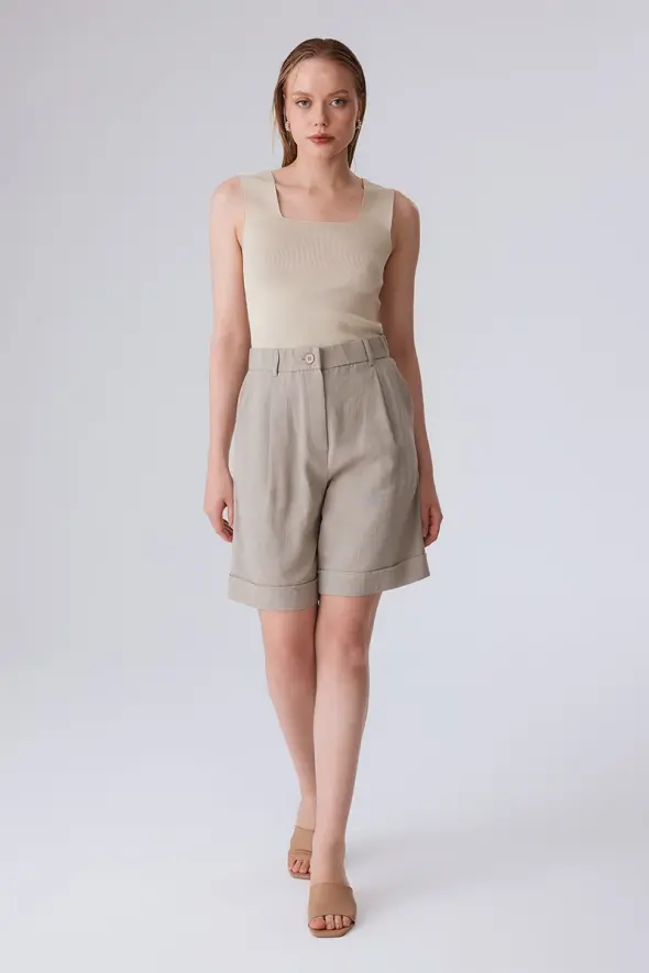 Linen Bermuda Shorts - Mink - 2