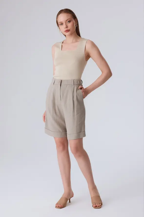 Linen Bermuda Shorts - Mink - 4