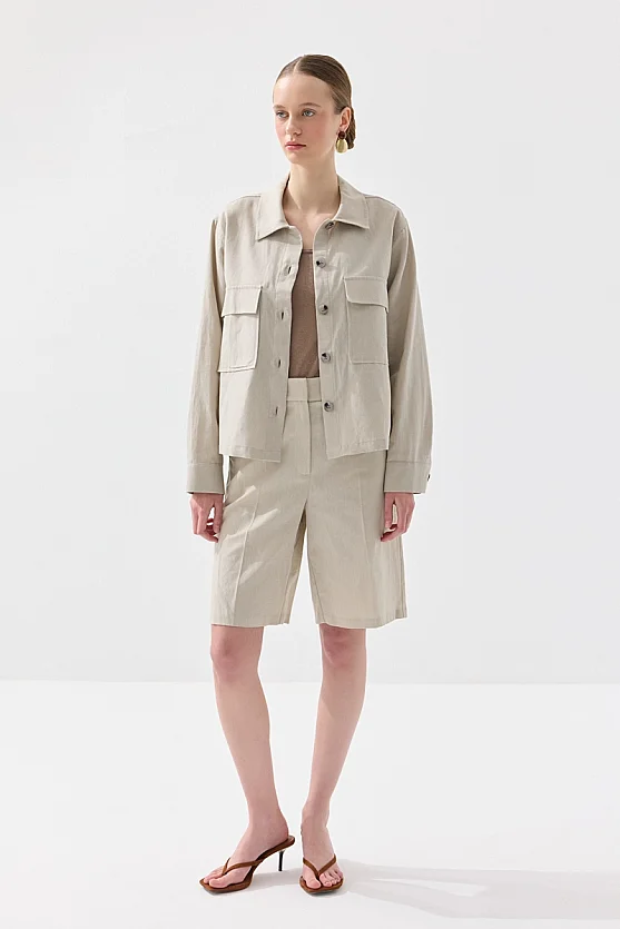 Linen Bermuda Shorts - Stone - 3