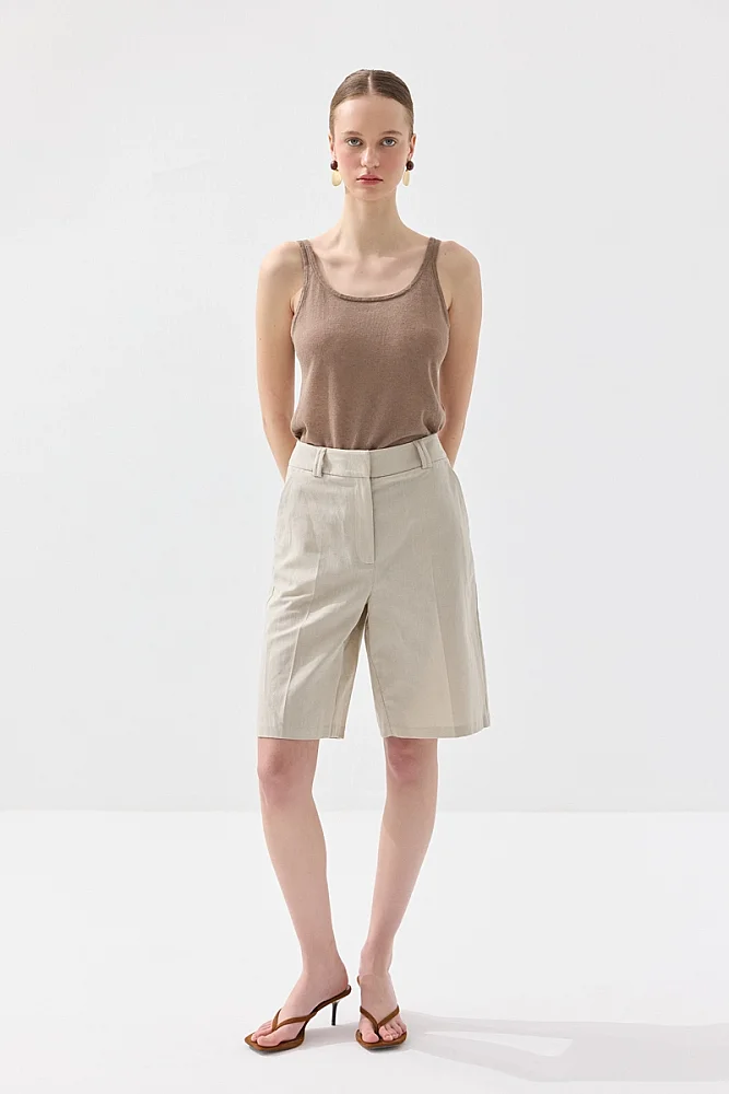 Linen Bermuda Shorts - Stone