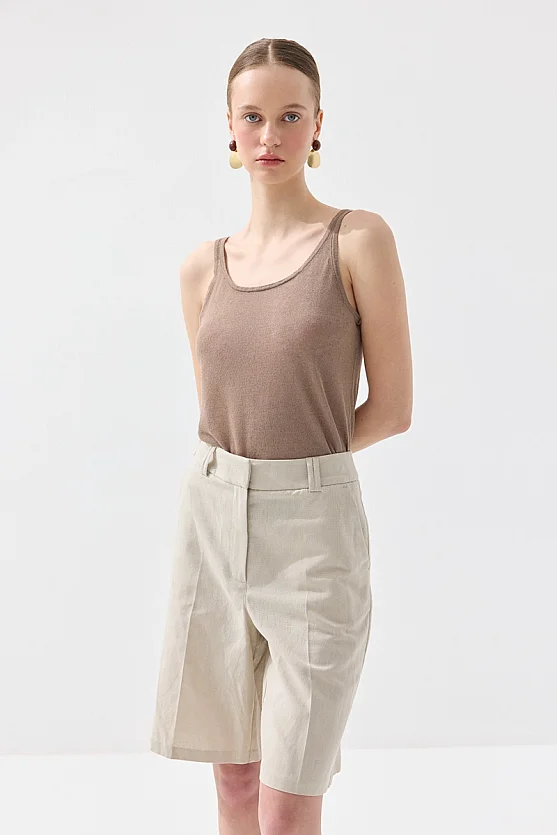 Linen Bermuda Shorts - Stone - 6