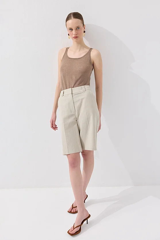 Linen Bermuda Shorts - Stone - 8