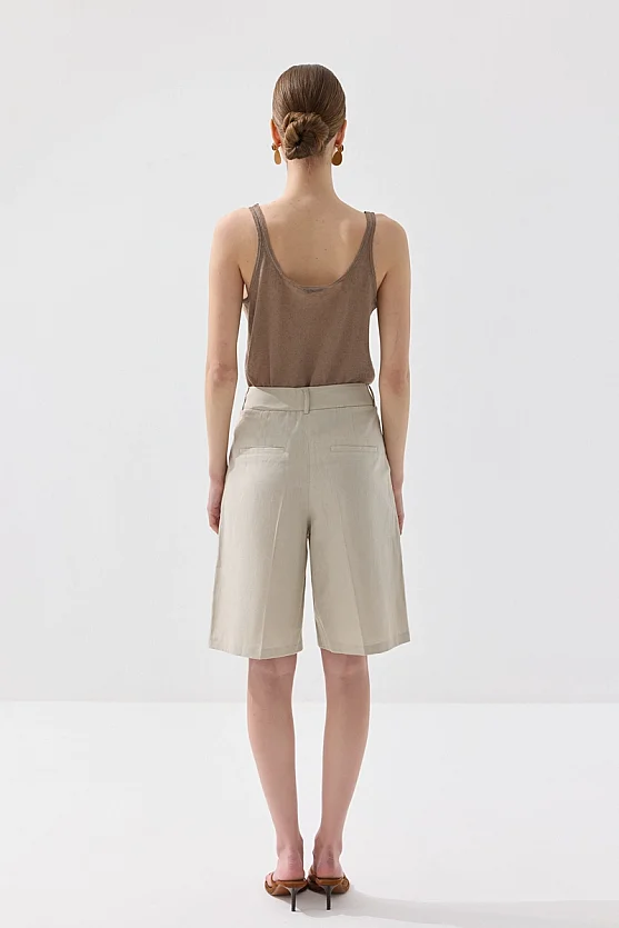Linen Bermuda Shorts - Stone - 9