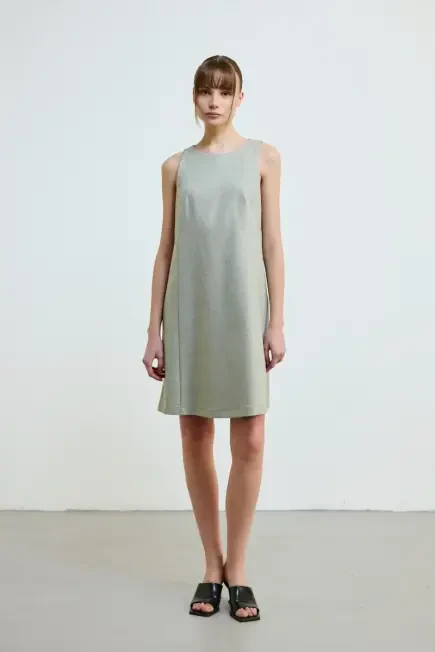 Linen Blend Sleeveless Dress - Green Green