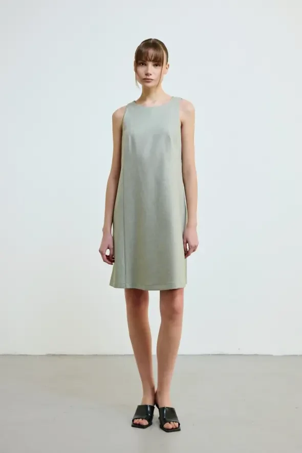 Linen Blend Sleeveless Dress - Green - 1