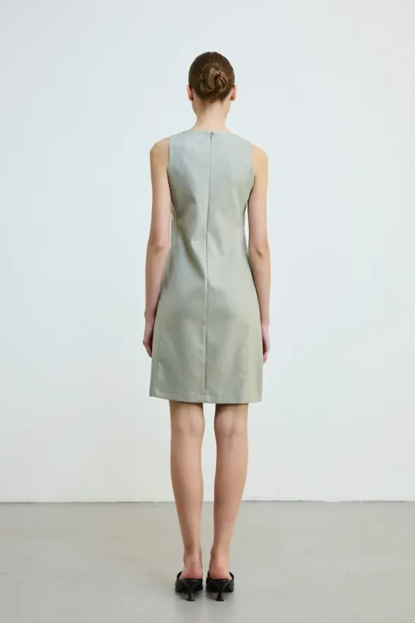 Linen Blend Sleeveless Dress - Green - 7