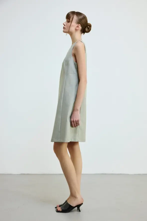 Linen Blend Sleeveless Dress - Green - 4