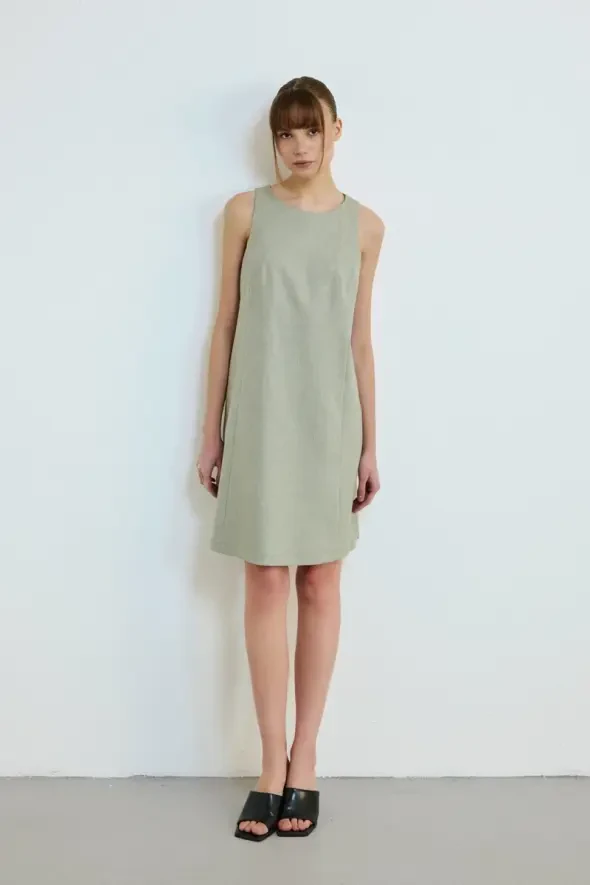 Linen Blend Sleeveless Dress - Green - 6