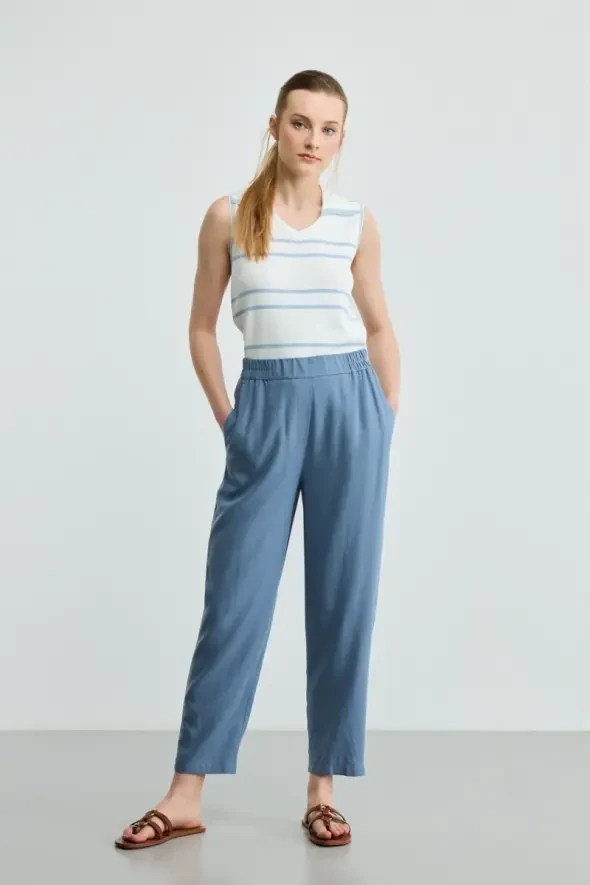 Linen Carrot Pants - Blue - Gusto