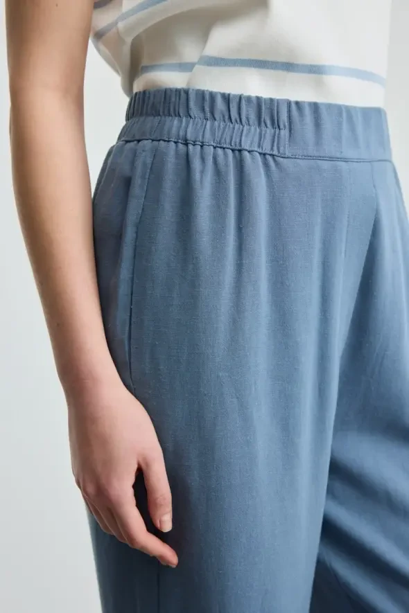 Linen Carrot Pants - Blue - Gusto