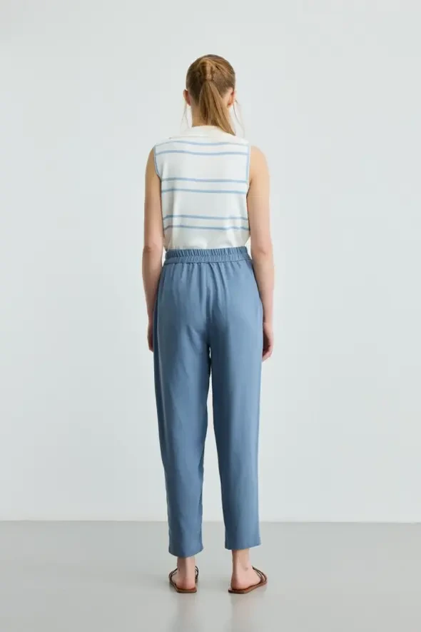 Linen Carrot Pants - Blue - Gusto
