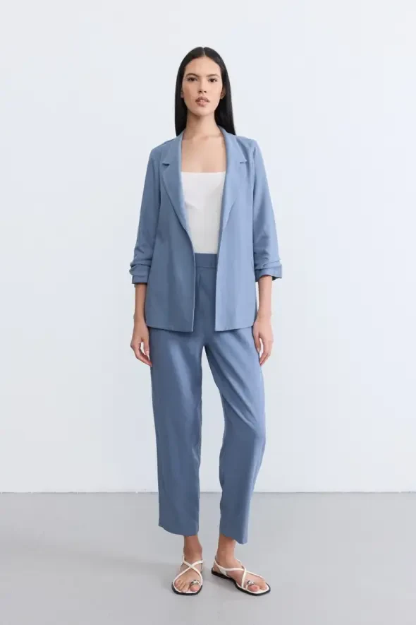 Linen Carrot Pants - Blue - Gusto