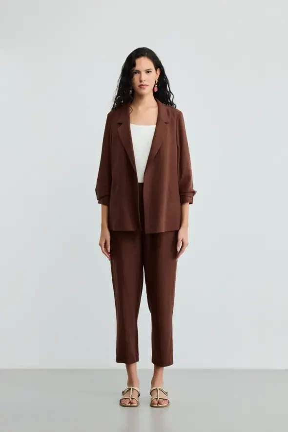 Linen Carrot Pants - Brown - 1