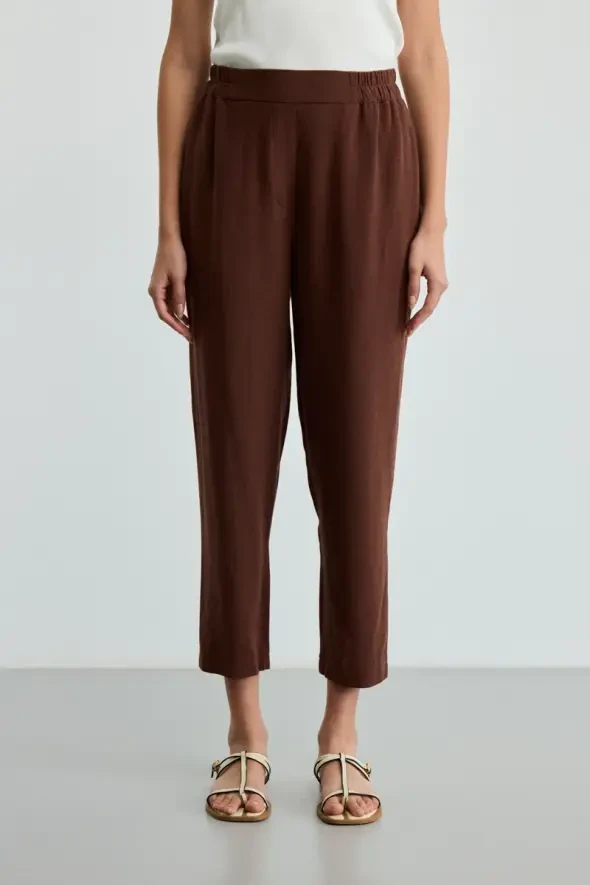 Linen Carrot Pants - Brown - 3