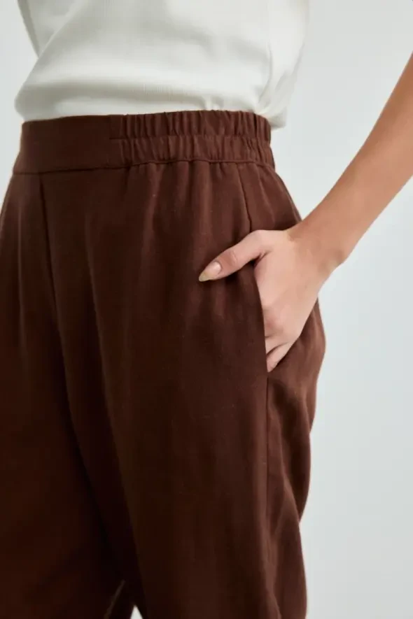 Linen Carrot Pants - Brown - 4