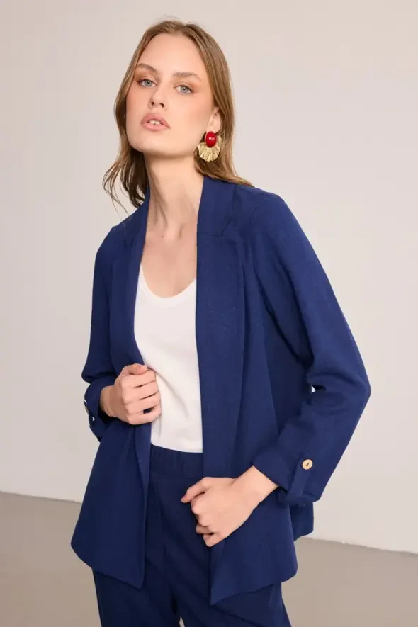 Linen Carrot Pants - Navy - 6