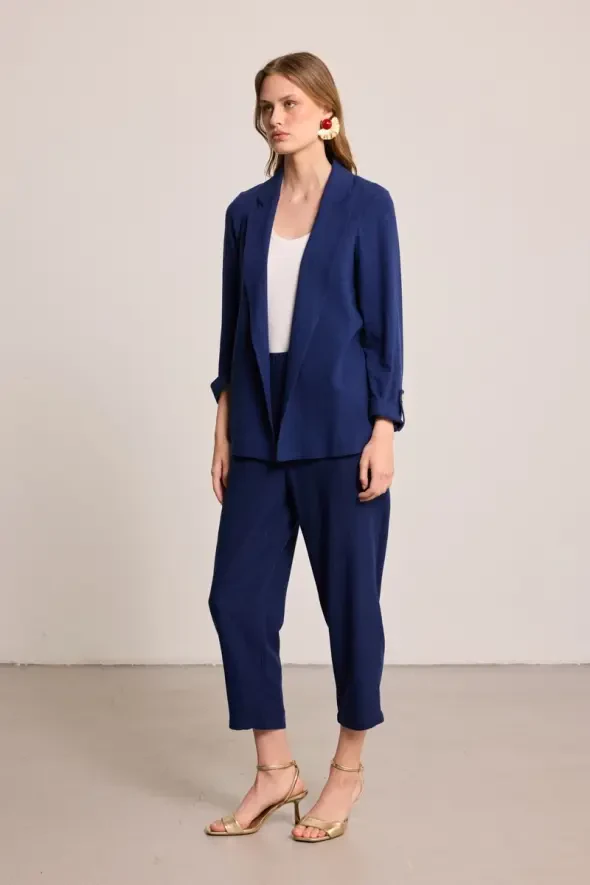 Linen Carrot Pants - Navy - 8