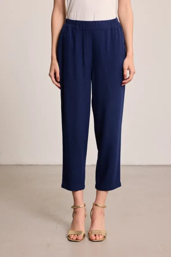 Linen Carrot Pants - Navy - 2