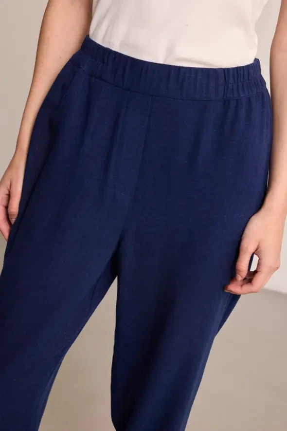 Linen Carrot Pants - Navy - 4