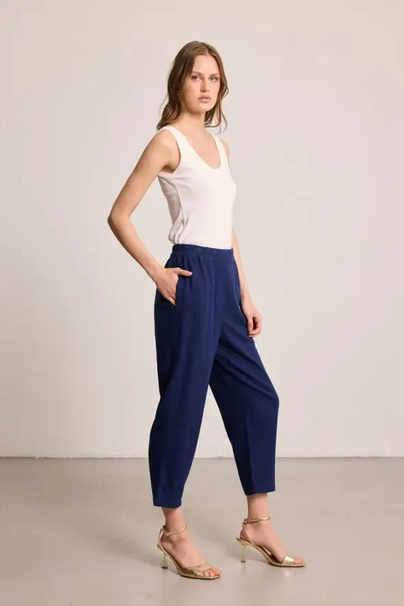 Linen Carrot Pants - Navy - 5