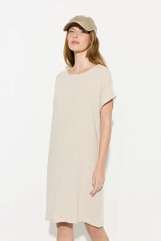 Linen Front Dress - Beige - Gusto