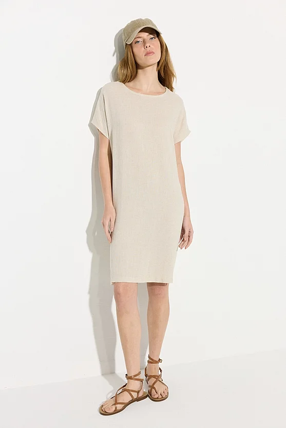 Linen Front Dress - Beige - Gusto