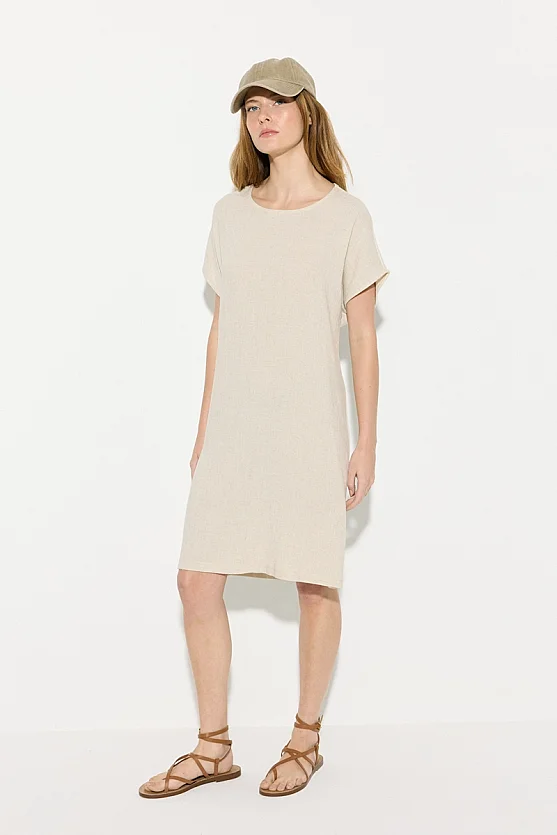 Linen Front Dress - Beige - Gusto
