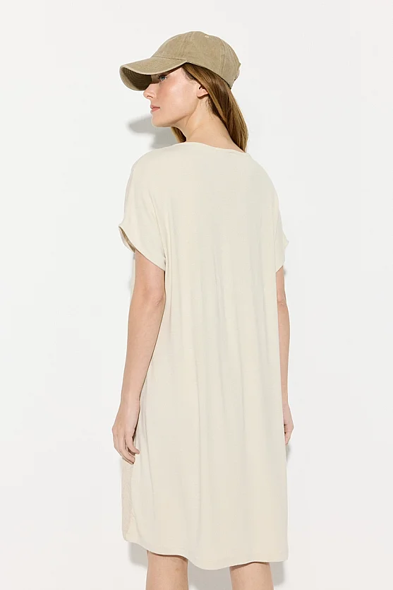 Linen Front Dress - Beige - Gusto