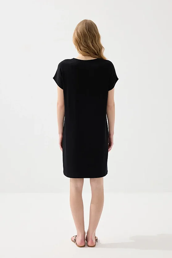 Linen Front Dress - Black - 6