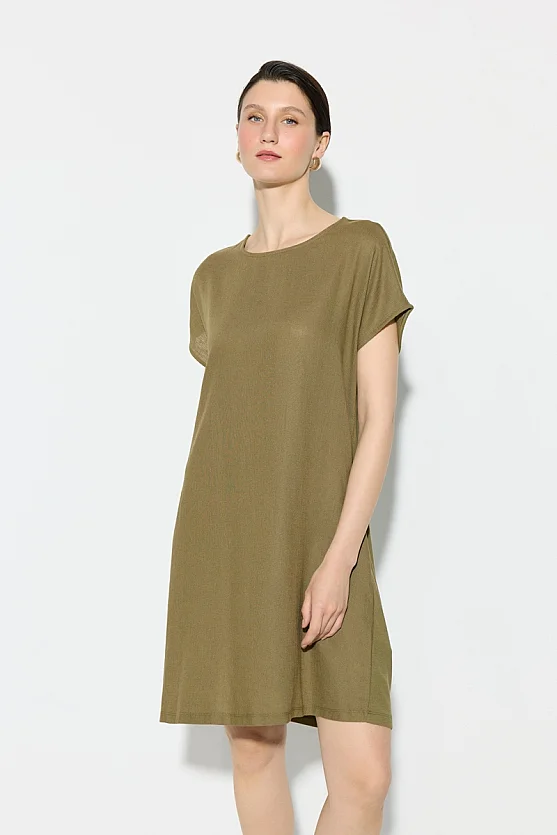 Linen Front Dress - Khaki - Gusto