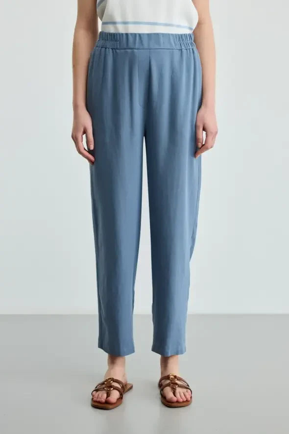 Linen Harem Pants - Blue - 1