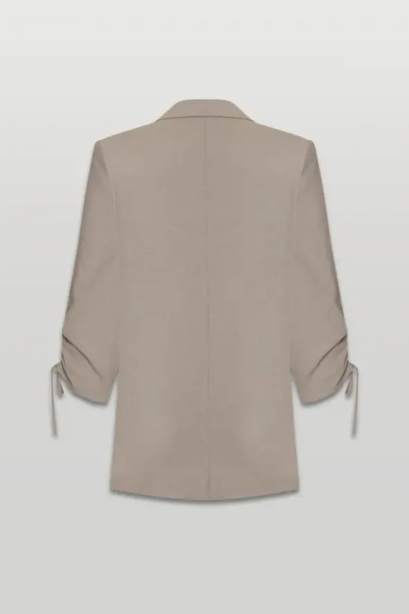 Linen Jacket with Shirred Sleeves - Mink - 2