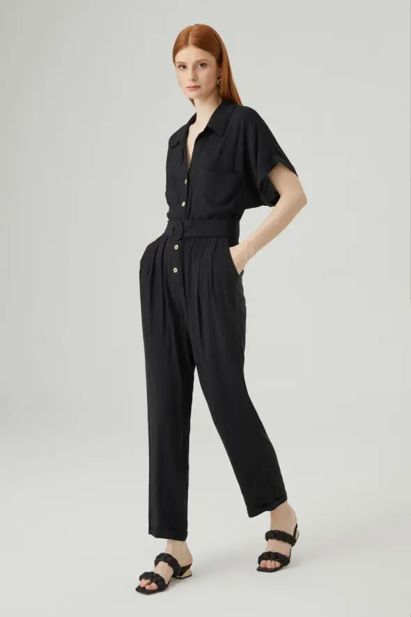 Linen Jumpsuit - Black - 2