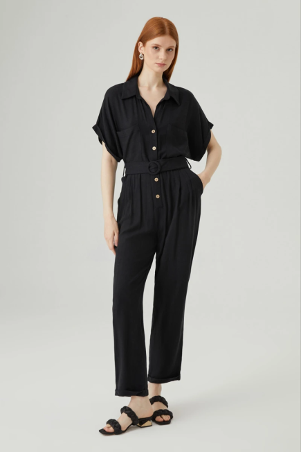 Linen Jumpsuit - Black Black